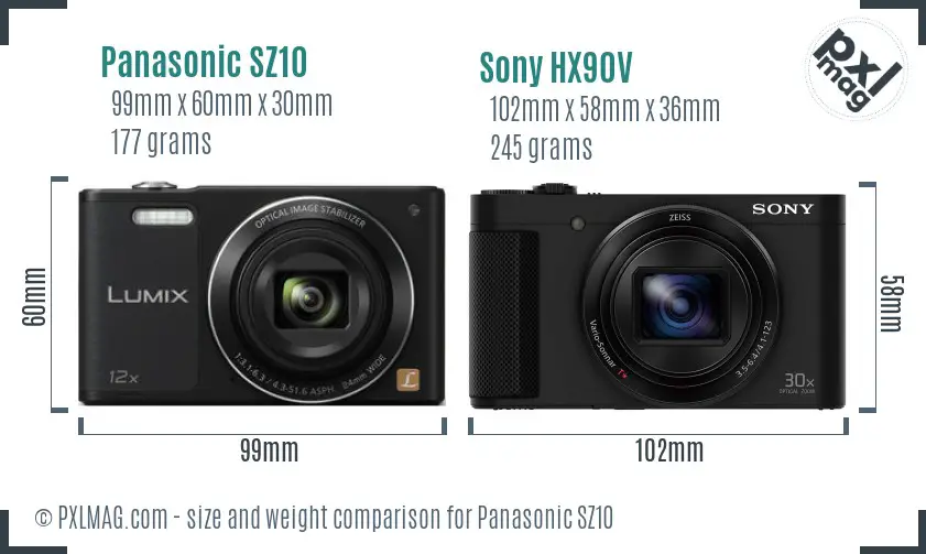 Panasonic SZ10 vs Sony HX90V size comparison
