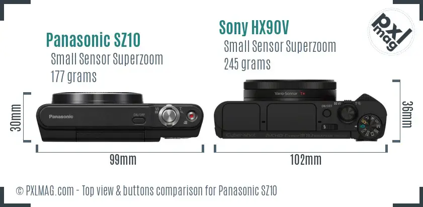 Panasonic SZ10 vs Sony HX90V top view buttons comparison