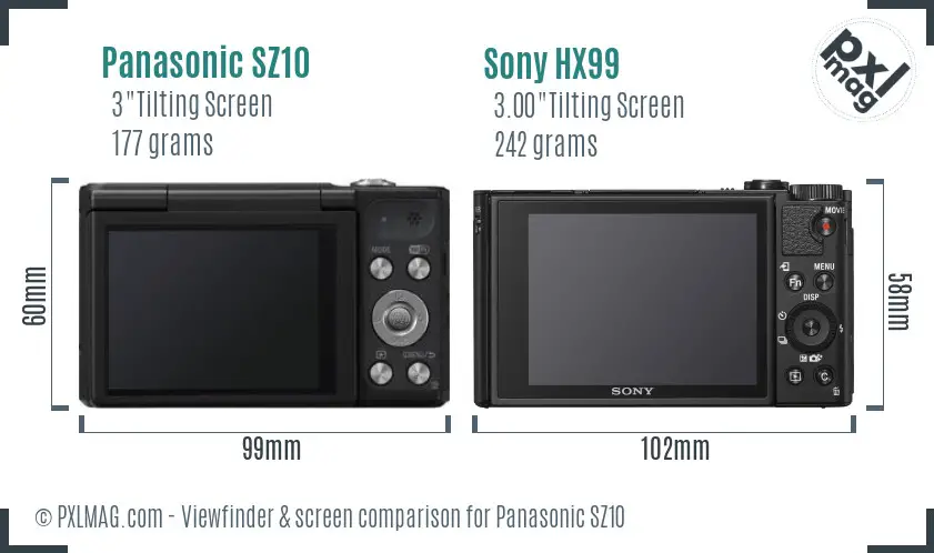 Panasonic SZ10 vs Sony HX99 Screen and Viewfinder comparison