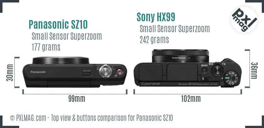 Panasonic SZ10 vs Sony HX99 top view buttons comparison