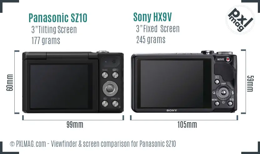 Panasonic SZ10 vs Sony HX9V Screen and Viewfinder comparison