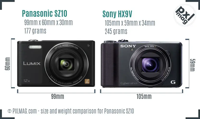 Panasonic SZ10 vs Sony HX9V size comparison
