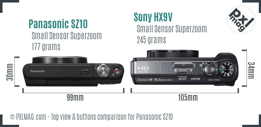 Panasonic SZ10 vs Sony HX9V top view buttons comparison