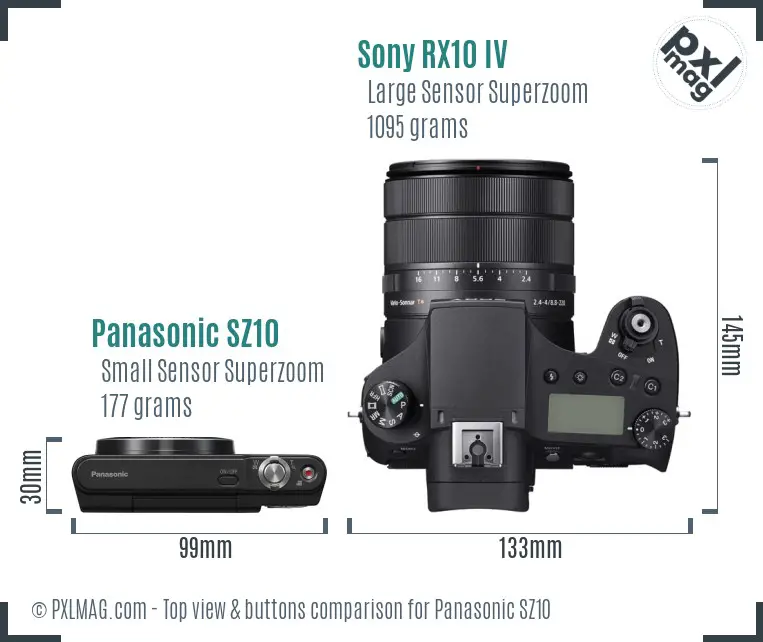 Panasonic SZ10 vs Sony RX10 IV top view buttons comparison Panasonic SZ10 vs Sony RX10 IV top view buttons comparison