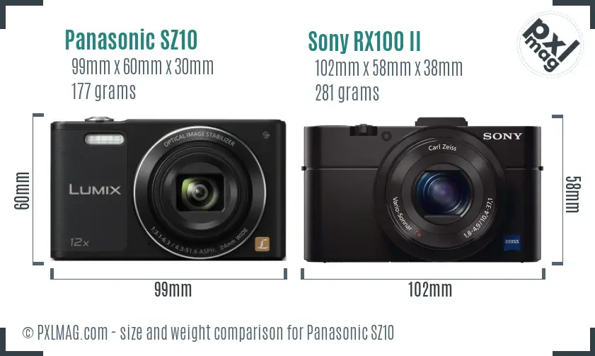 Panasonic SZ10 vs Sony RX100 II size comparison Panasonic SZ10 vs Sony RX100 II size comparison