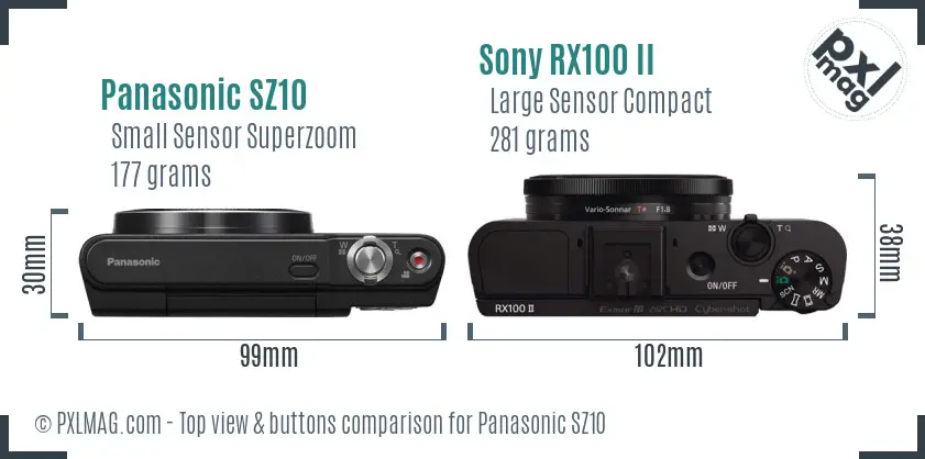 Panasonic SZ10 vs Sony RX100 II top view buttons comparison
