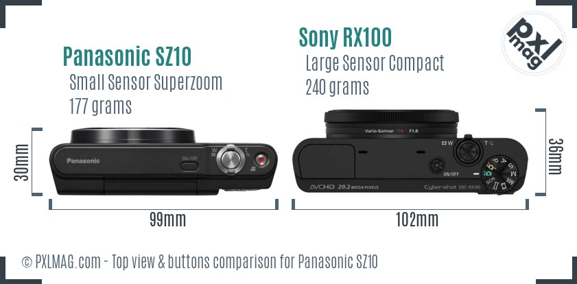 Panasonic SZ10 vs Sony RX100 top view buttons comparison