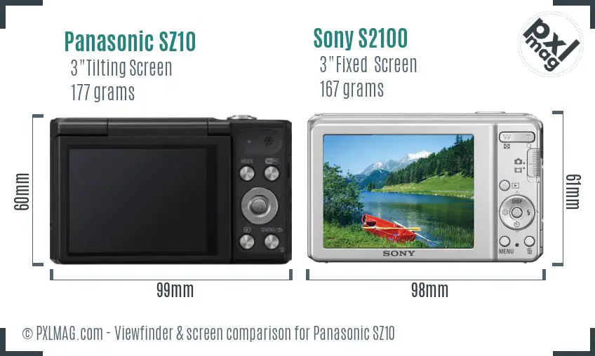 Panasonic SZ10 vs Sony S2100 Screen and Viewfinder comparison