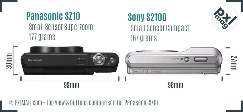 Panasonic SZ10 vs Sony S2100 top view buttons comparison