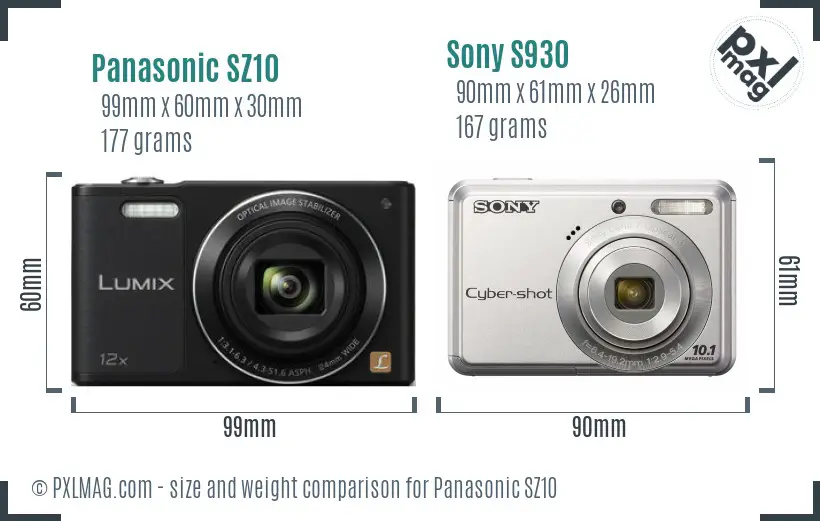 Panasonic SZ10 vs Sony S930 size comparison