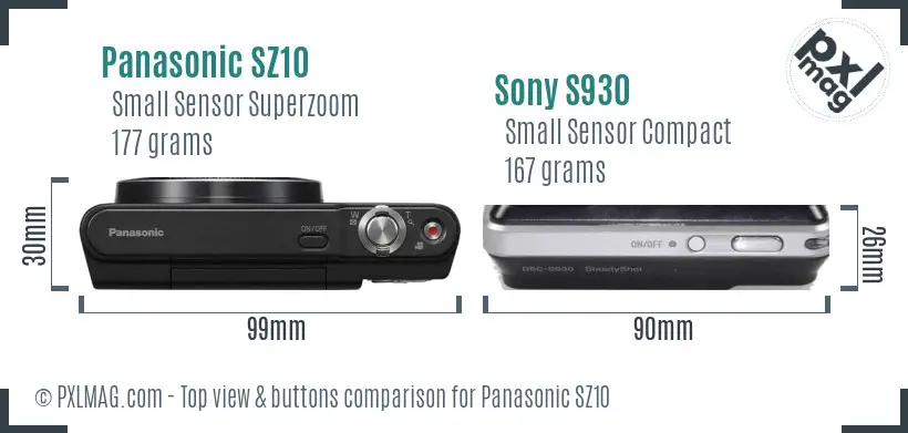 Panasonic SZ10 vs Sony S930 top view buttons comparison