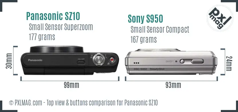 Panasonic SZ10 vs Sony S950 top view buttons comparison