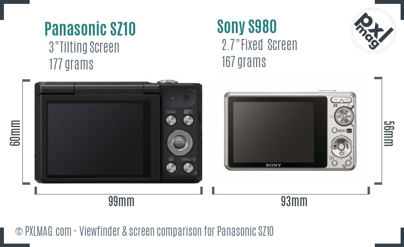 Panasonic SZ10 vs Sony S980 Screen and Viewfinder comparison