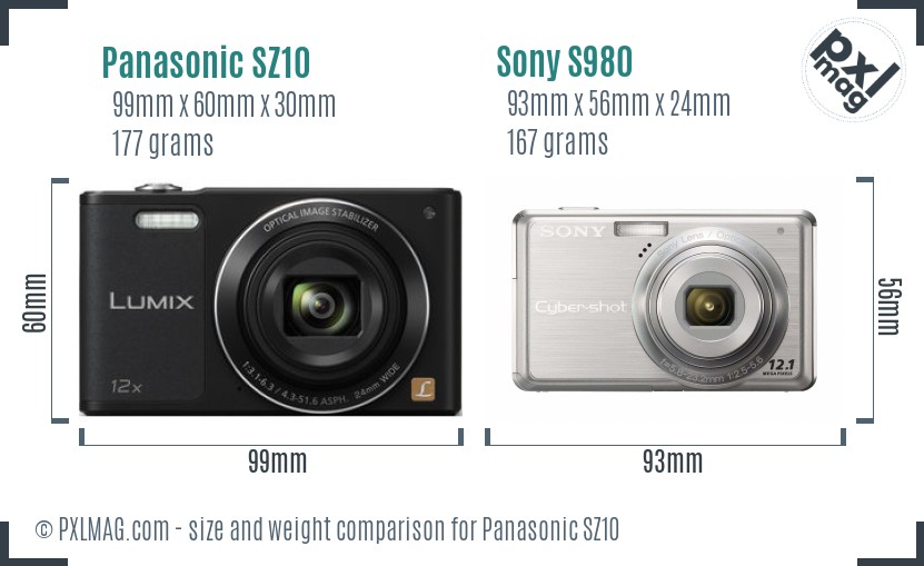 Panasonic SZ10 vs Sony S980 size comparison Panasonic SZ10 vs Sony S980 size comparison