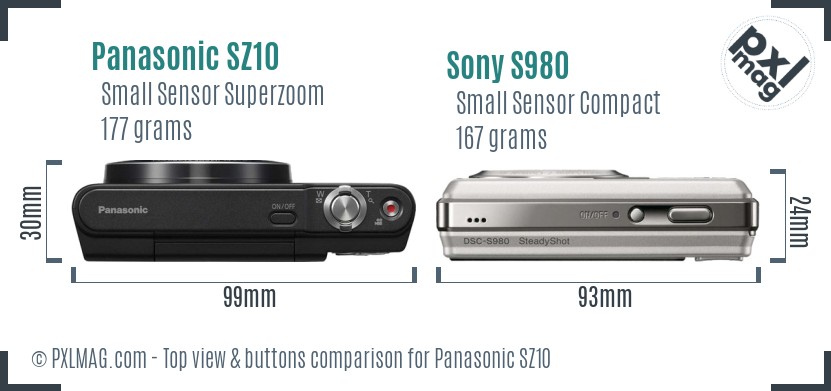 Panasonic SZ10 vs Sony S980 top view buttons comparison