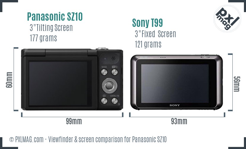 Panasonic SZ10 vs Sony T99 Screen and Viewfinder comparison