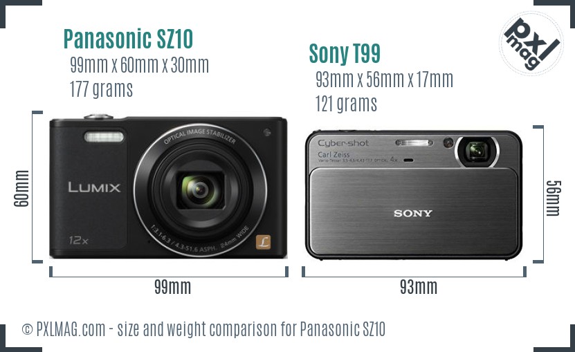 Panasonic SZ10 vs Sony T99 size comparison