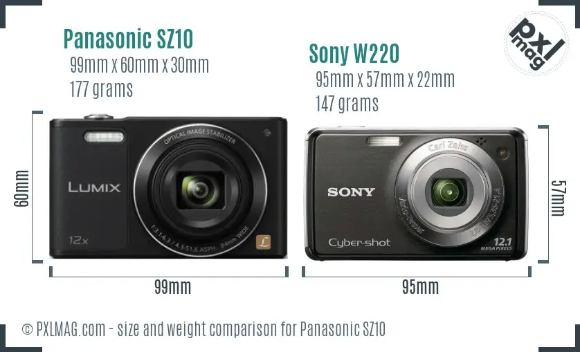 Panasonic SZ10 vs Sony W220 size comparison Panasonic SZ10 vs Sony W220 size comparison