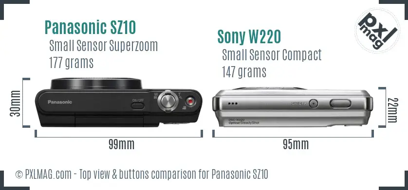 Panasonic SZ10 vs Sony W220 top view buttons comparison Panasonic SZ10 vs Sony W220 top view buttons comparison