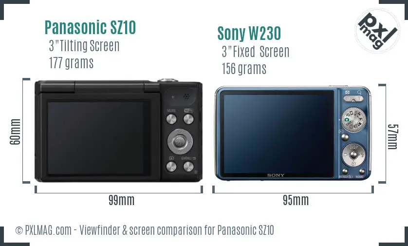 Panasonic SZ10 vs Sony W230 Screen and Viewfinder comparison