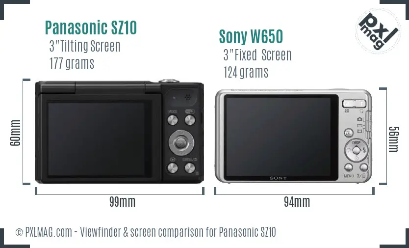 Panasonic SZ10 vs Sony W650 Screen and Viewfinder comparison