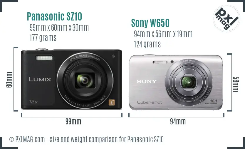 Panasonic SZ10 vs Sony W650 size comparison