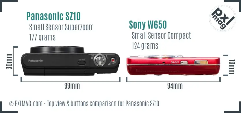 Panasonic SZ10 vs Sony W650 top view buttons comparison