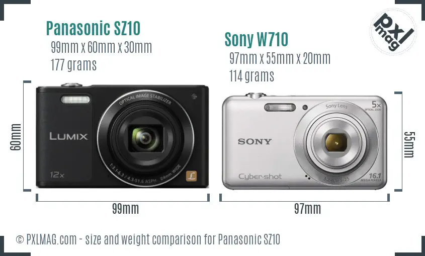 Panasonic SZ10 vs Sony W710 size comparison