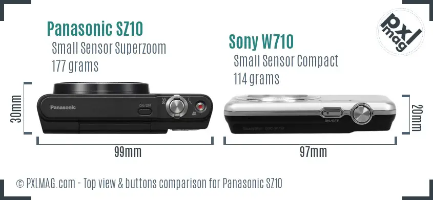 Panasonic SZ10 vs Sony W710 top view buttons comparison