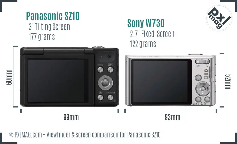 Panasonic SZ10 vs Sony W730 Screen and Viewfinder comparison Panasonic SZ10 vs Sony W730 Screen and Viewfinder comparison