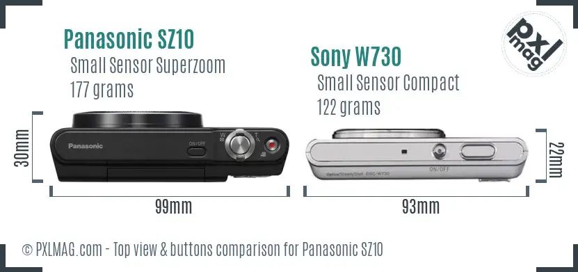 Panasonic SZ10 vs Sony W730 top view buttons comparison Panasonic SZ10 vs Sony W730 top view buttons comparison