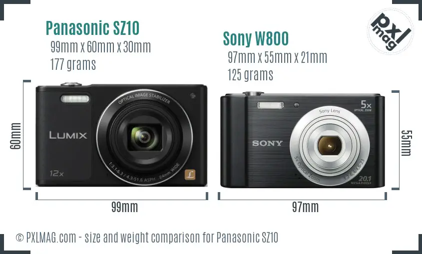 Panasonic SZ10 vs Sony W800 size comparison Panasonic SZ10 vs Sony W800 size comparison