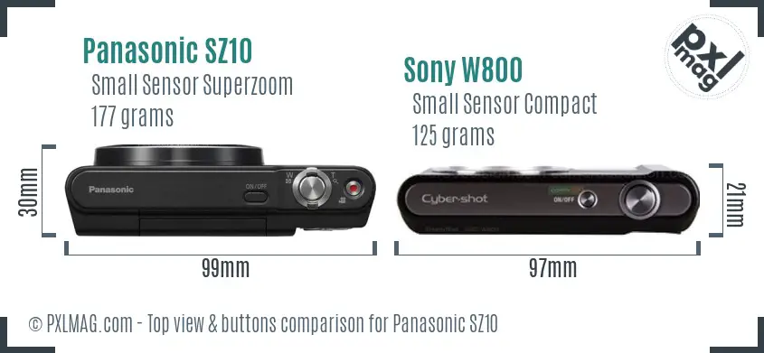 Panasonic SZ10 vs Sony W800 top view buttons comparison Panasonic SZ10 vs Sony W800 top view buttons comparison