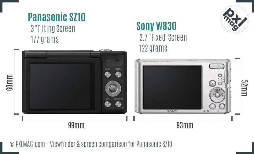 Panasonic SZ10 vs Sony W830 Screen and Viewfinder comparison