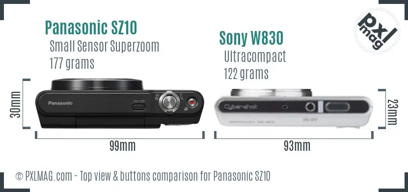 Panasonic SZ10 vs Sony W830 top view buttons comparison