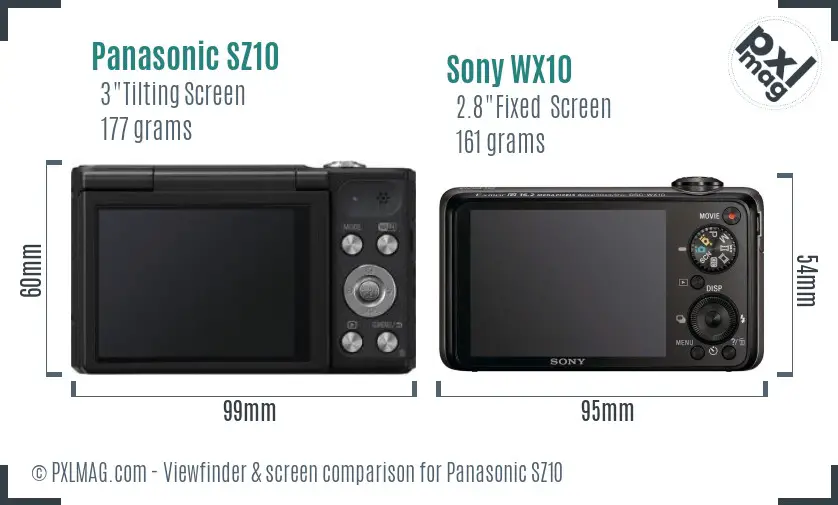 Panasonic SZ10 vs Sony WX10 Screen and Viewfinder comparison