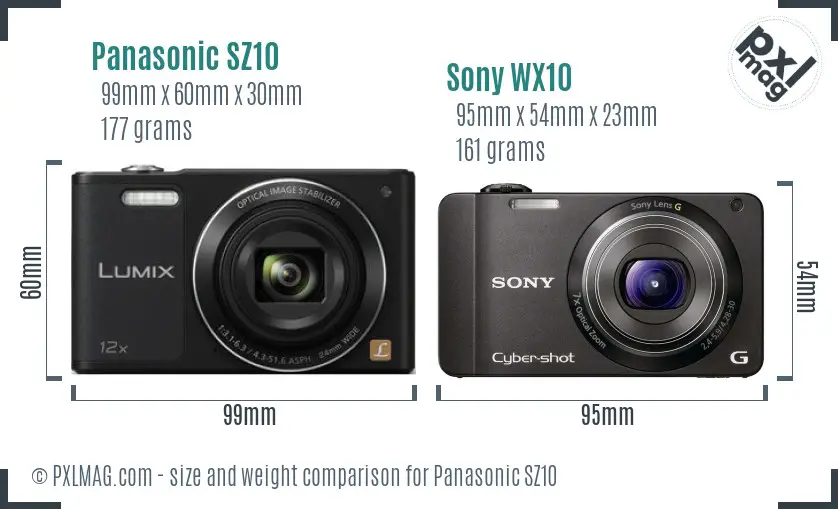 Panasonic SZ10 vs Sony WX10 size comparison