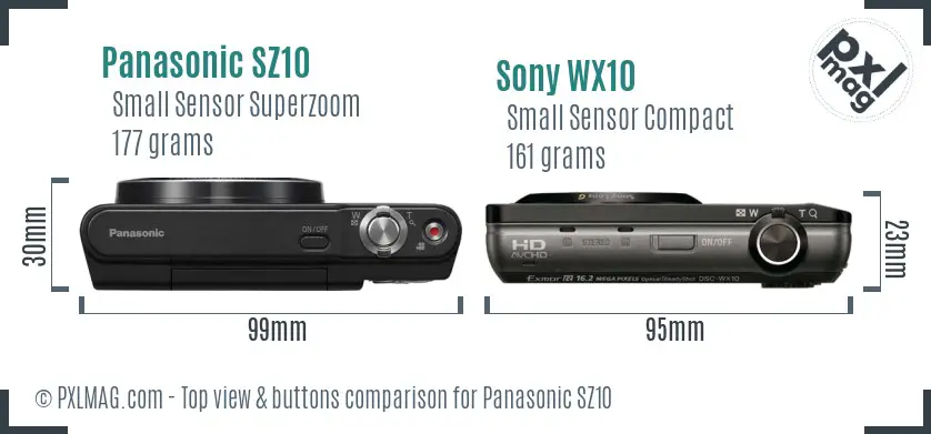 Panasonic SZ10 vs Sony WX10 top view buttons comparison