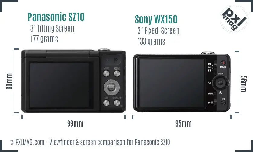 Panasonic SZ10 vs Sony WX150 Screen and Viewfinder comparison