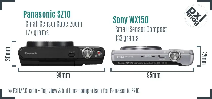 Panasonic SZ10 vs Sony WX150 top view buttons comparison