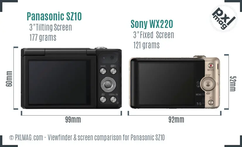 Panasonic SZ10 vs Sony WX220 Screen and Viewfinder comparison