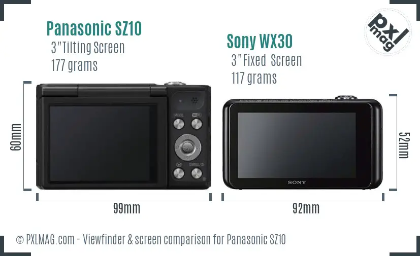 Panasonic SZ10 vs Sony WX30 Screen and Viewfinder comparison