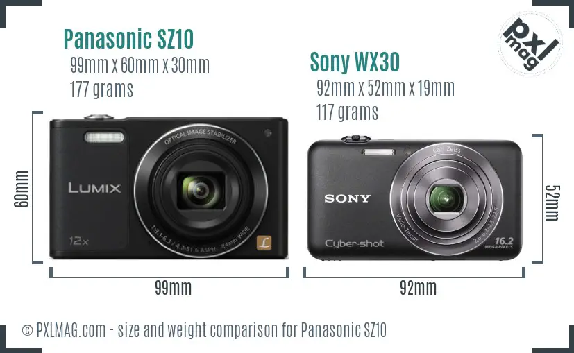 Panasonic SZ10 vs Sony WX30 size comparison