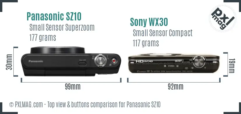 Panasonic SZ10 vs Sony WX30 top view buttons comparison