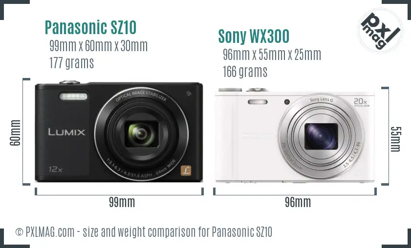 Panasonic SZ10 vs Sony WX300 size comparison Panasonic SZ10 vs Sony WX300 size comparison