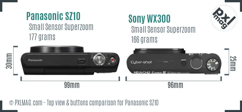 Panasonic SZ10 vs Sony WX300 top view buttons comparison Panasonic SZ10 vs Sony WX300 top view buttons comparison