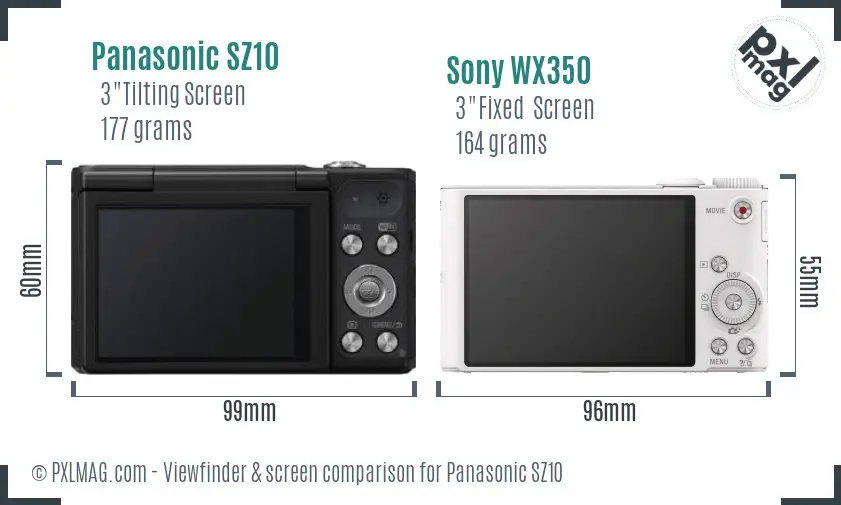 Panasonic SZ10 vs Sony WX350 Screen and Viewfinder comparison