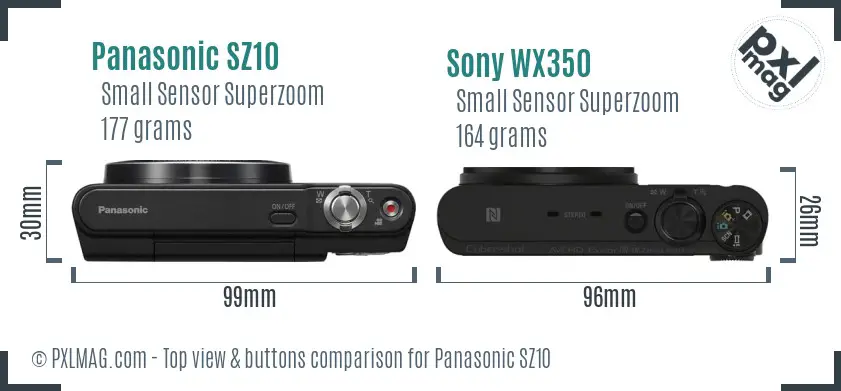 Panasonic SZ10 vs Sony WX350 top view buttons comparison