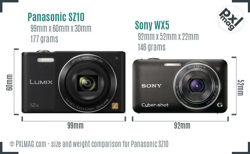 Panasonic SZ10 vs Sony WX5 size comparison Panasonic SZ10 vs Sony WX5 size comparison