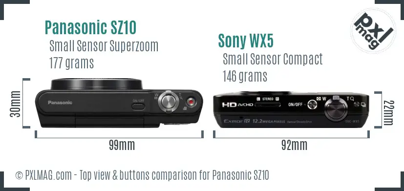 Panasonic SZ10 vs Sony WX5 top view buttons comparison Panasonic SZ10 vs Sony WX5 top view buttons comparison